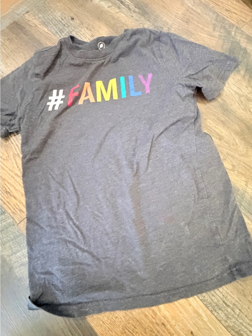 #FAMILY Kids Graphic Tee - Charcoal with Rainbow Lettering - medium - LGBTQ